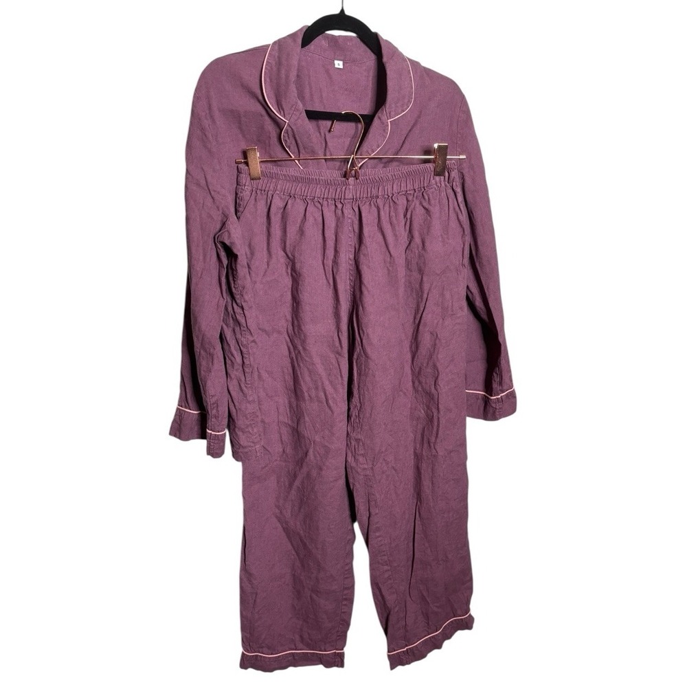 Piglet In Bed 100% Linen Pajama Set Small Purple Maeve